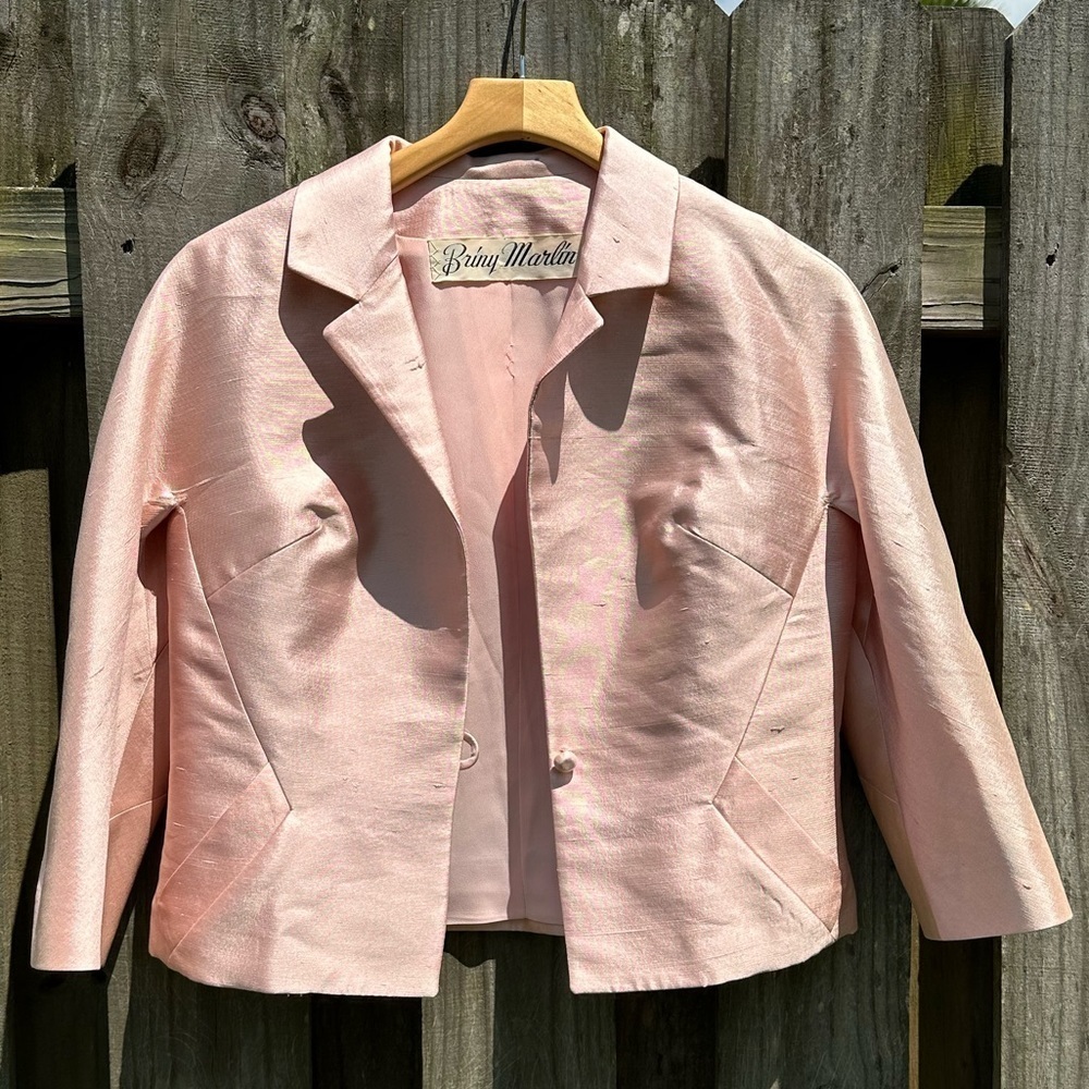 Vintage Briny Marlin Women's Pink Silk Jacket Set Union Made in USA! - Picture 2 of 16